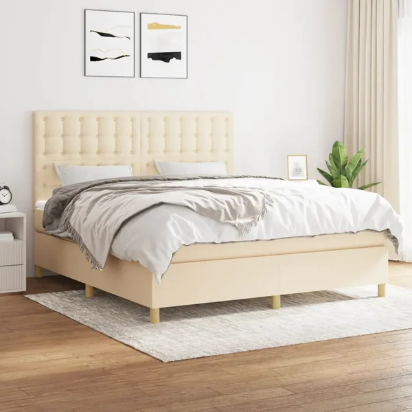 Sommier à lattes de lit avec matelas Crème 160x200 cm Tissu
