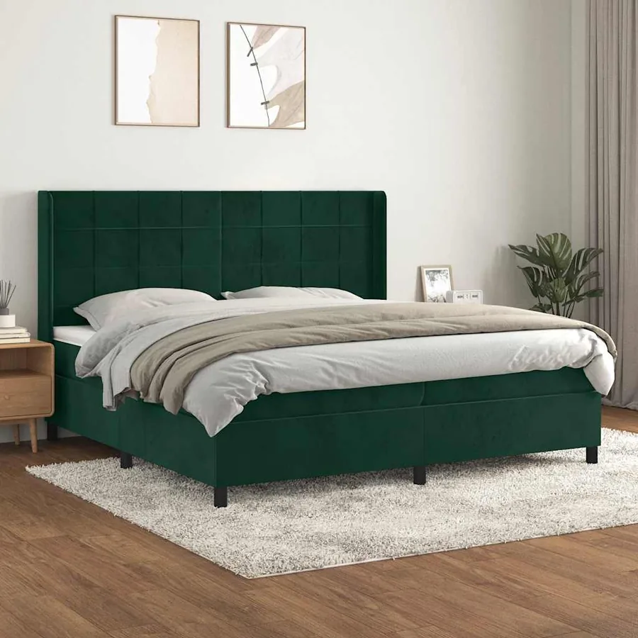 Sommier à lattes de lit et matelas Vert foncé 200x200cm Velours