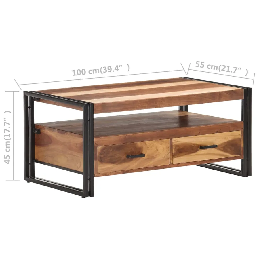 Table basse 100x55x45 cm Bois d'acacia massif - 6