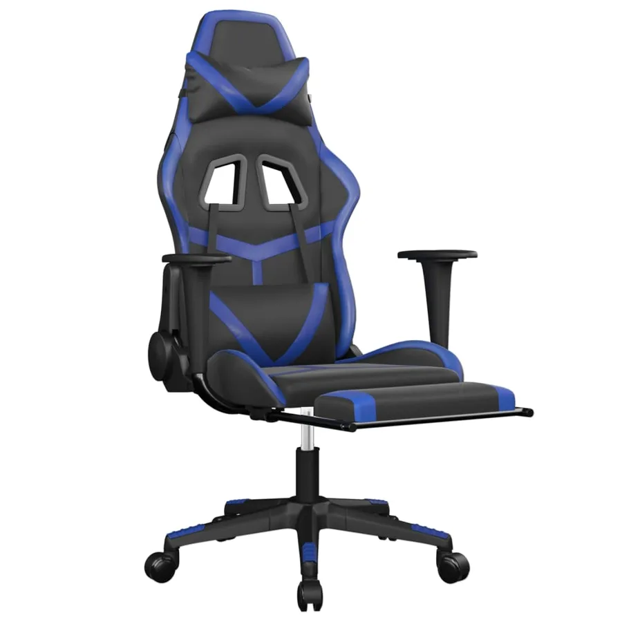 Chaise de jeu avec repose-pied Noir et bleu Similicuir - 6