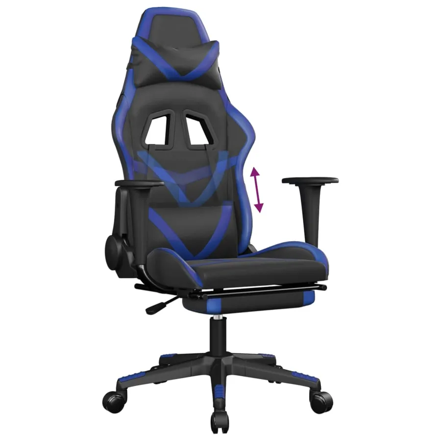 Chaise de jeu avec repose-pied Noir et bleu Similicuir - 8