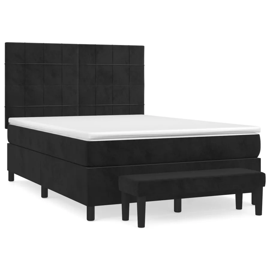 Sommier à lattes de lit avec matelas Noir 140x200 cm Velours - 2