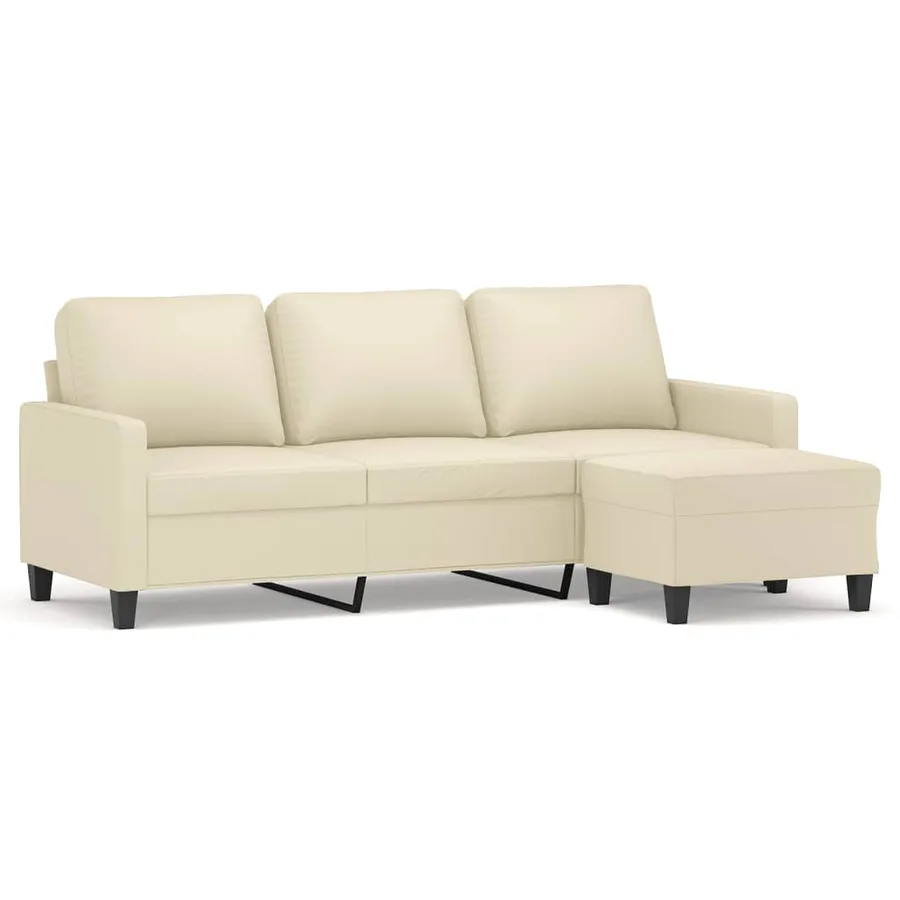 Canapé à 3 places avec repose-pieds Crème 180 cm Similicuir - 2