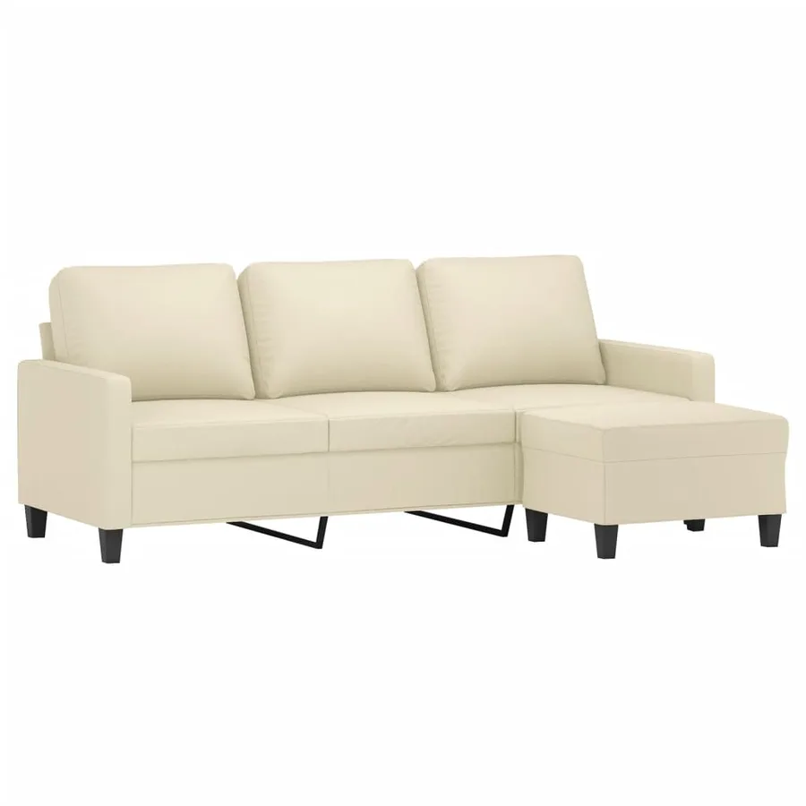 Canapé à 3 places avec repose-pieds Crème 180 cm Similicuir - 3