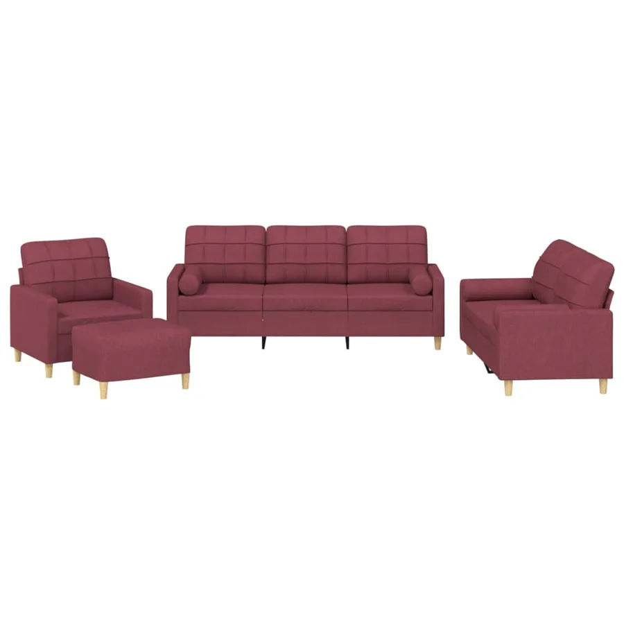 Ensemble de canapés 4 pcs avec coussins rouge bordeaux tissu - 2