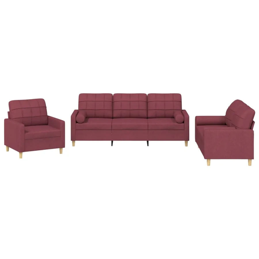 Ensemble de canapés 3 pcs avec coussins rouge bordeaux tissu - 2