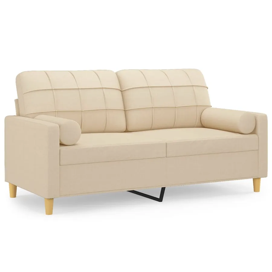 Canapé 2 places avec oreillers décoratifs crème 140 cm tissu - 2