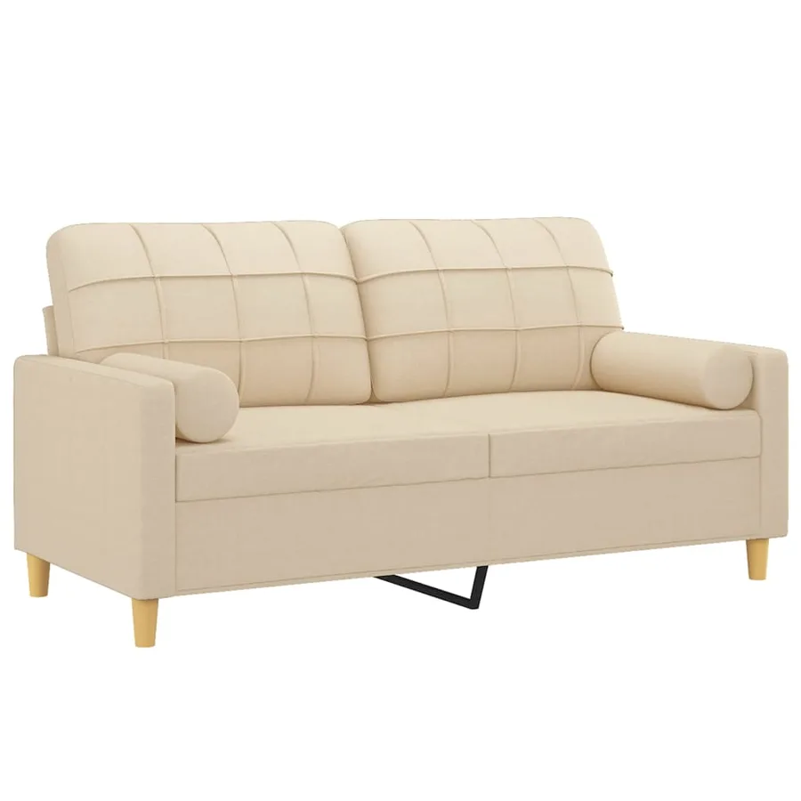 Canapé 2 places avec oreillers décoratifs crème 140 cm tissu - 3