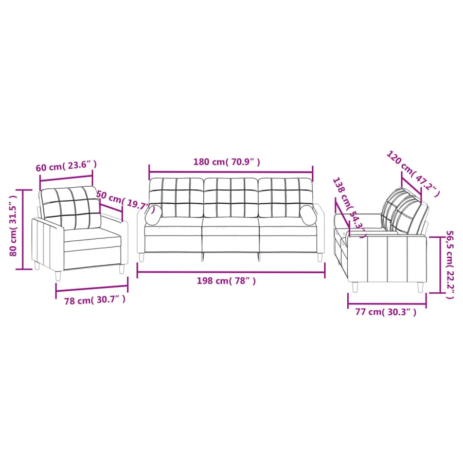Ensemble de canapés 3 pcs coussins gris clair tissu - 10