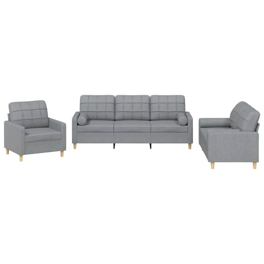 Ensemble de canapés 3 pcs coussins gris clair tissu - 2