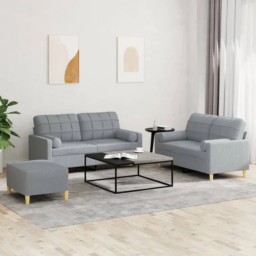 Ensemble de canapés 3 pcs coussins gris clair tissu