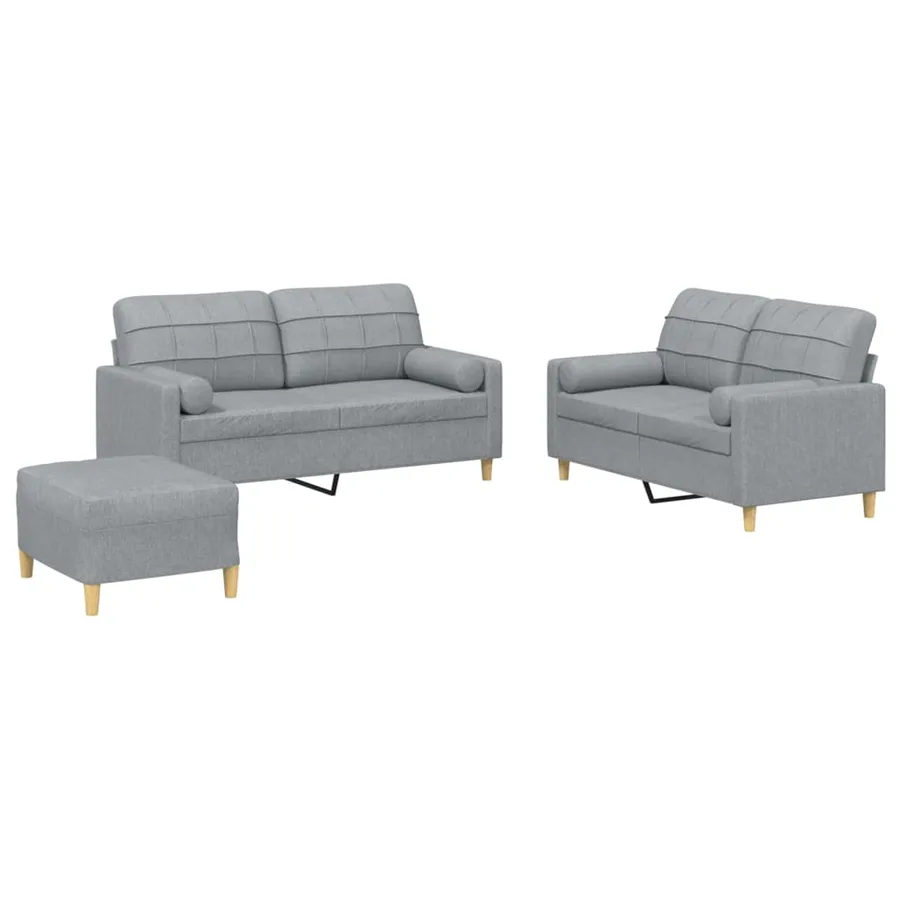 Ensemble de canapés 3 pcs coussins gris clair tissu - 2