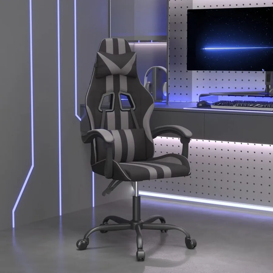 Chaise de jeu pivotante Noir et gris Similicuir