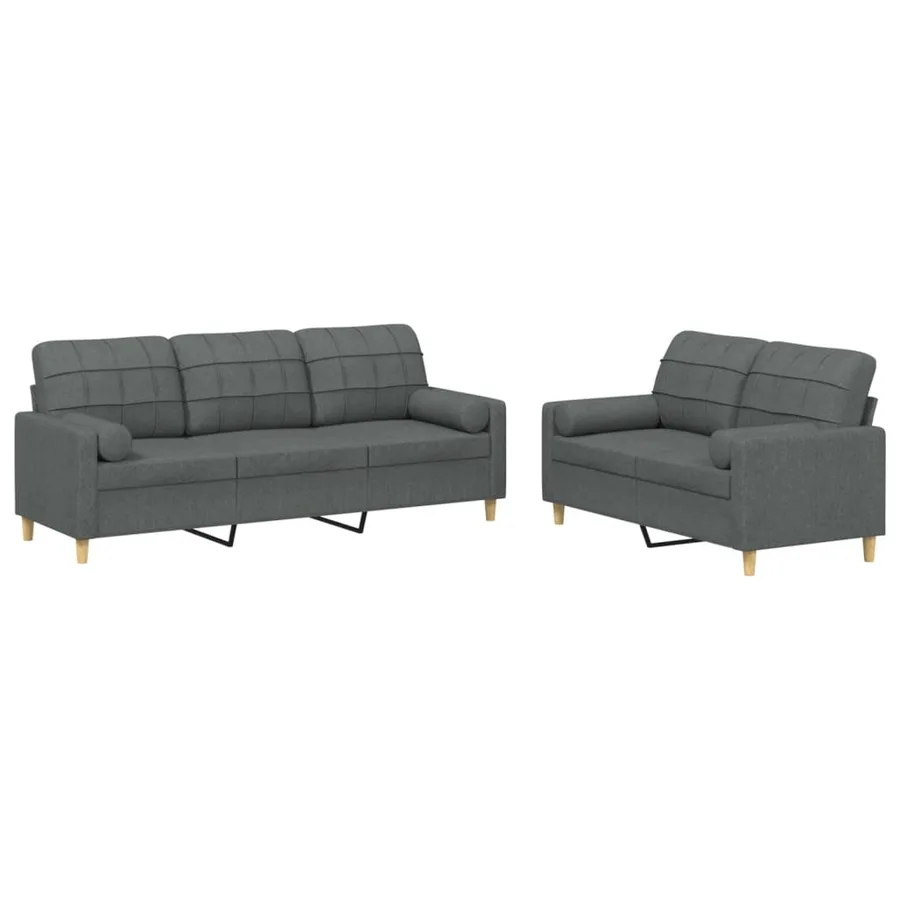 Ensemble de canapés 2 pcs coussins gris foncé tissu - 2