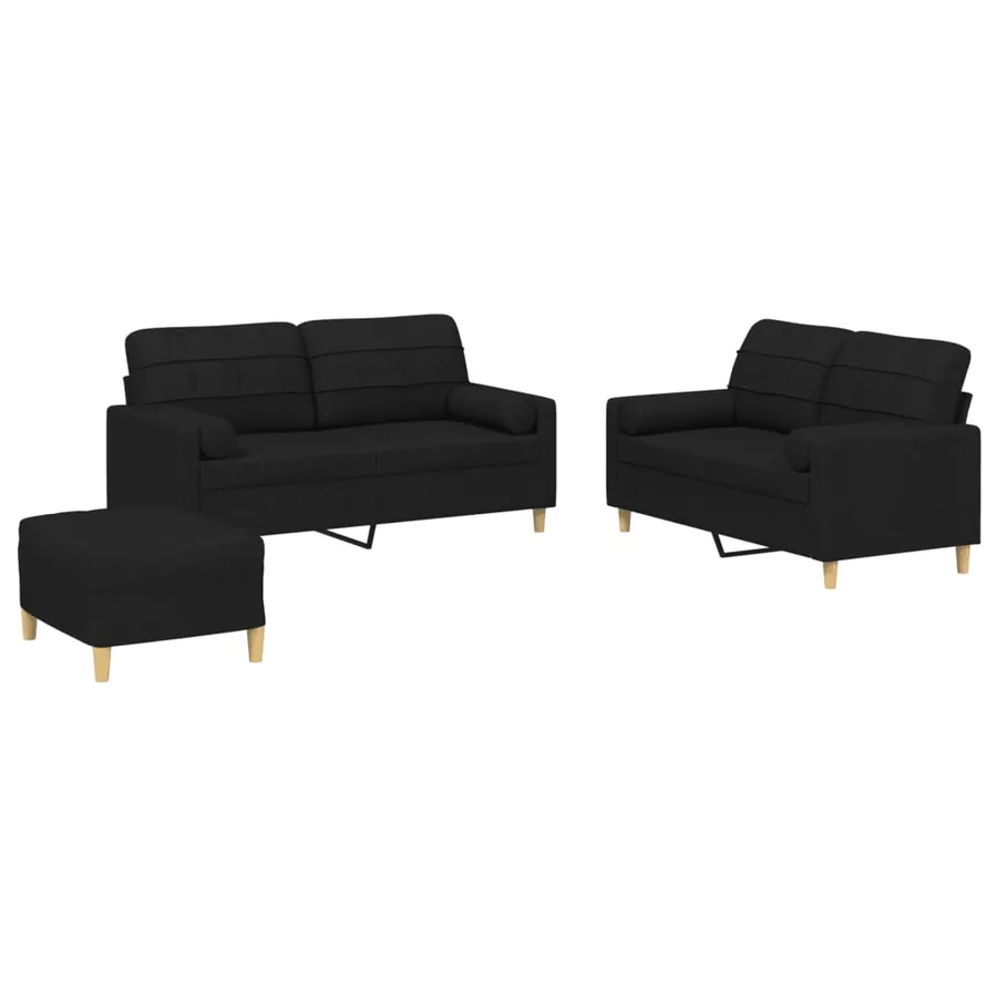 Ensemble de canapés 3 pcs avec coussins noir tissu - 2