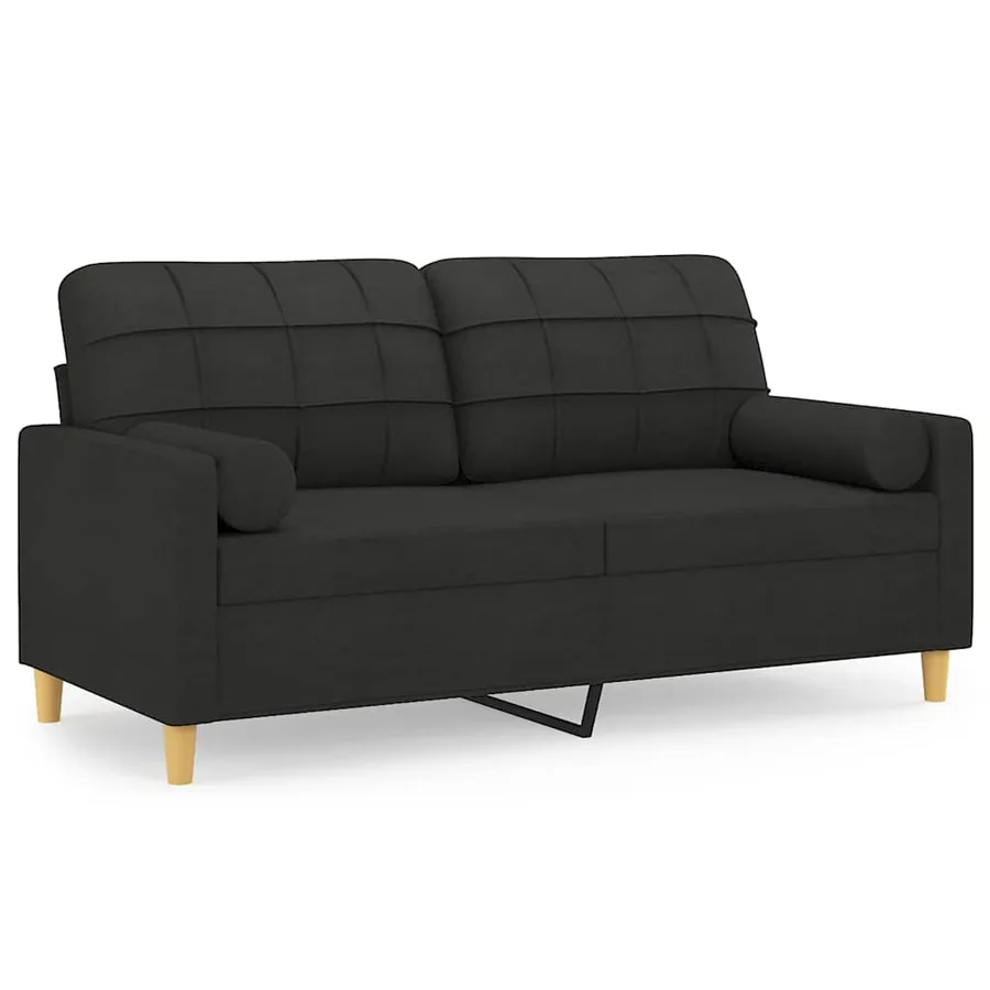 Canapé 2 places avec oreillers décoratifs noir 140 cm tissu - 2