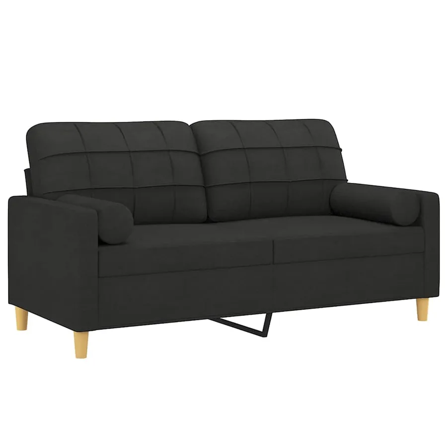 Canapé 2 places avec oreillers décoratifs noir 140 cm tissu - 3