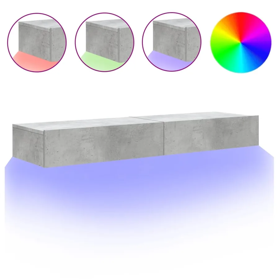 Meubles TV avec lumières LED 2 pcs gris béton 60x35x15,5 cm - 2