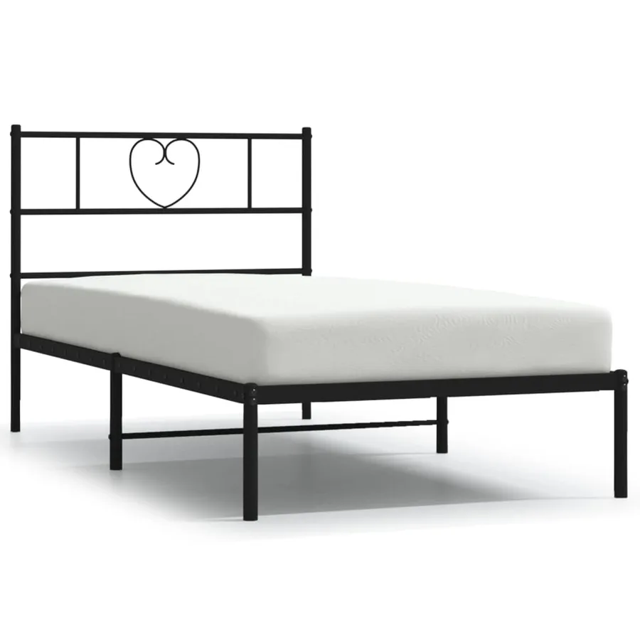 Cadre de lit métal sans matelas avec tête de lit noir 107x203cm - 2