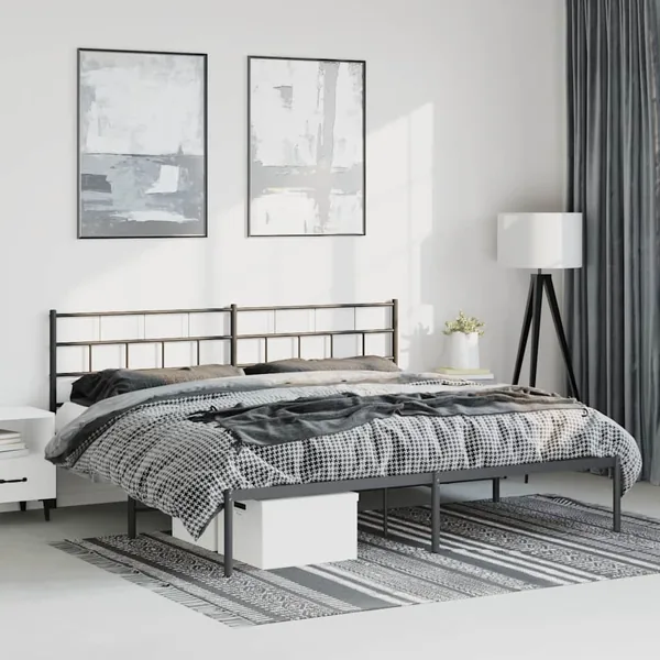 Cadre de lit métal sans matelas avec tête de lit noir 183x213cm