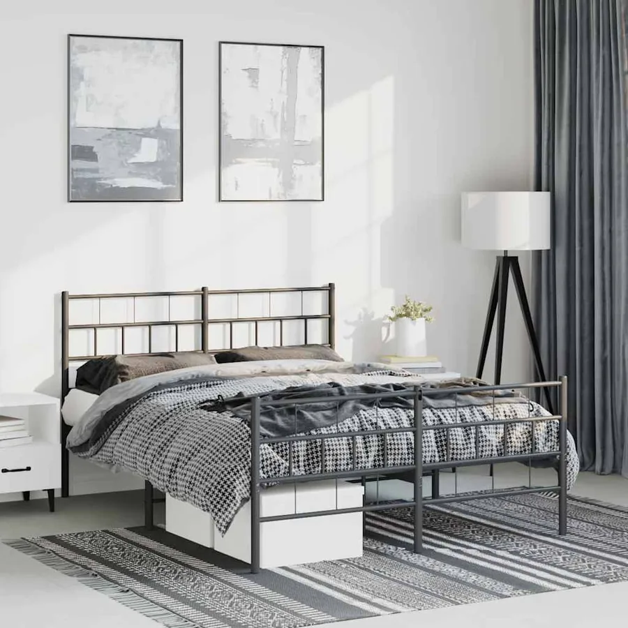 Cadre de lit métal sans matelas avec pied de lit noir 150x200cm