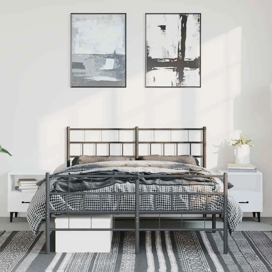 Cadre de lit métal sans matelas avec pied de lit noir 150x200cm - 4