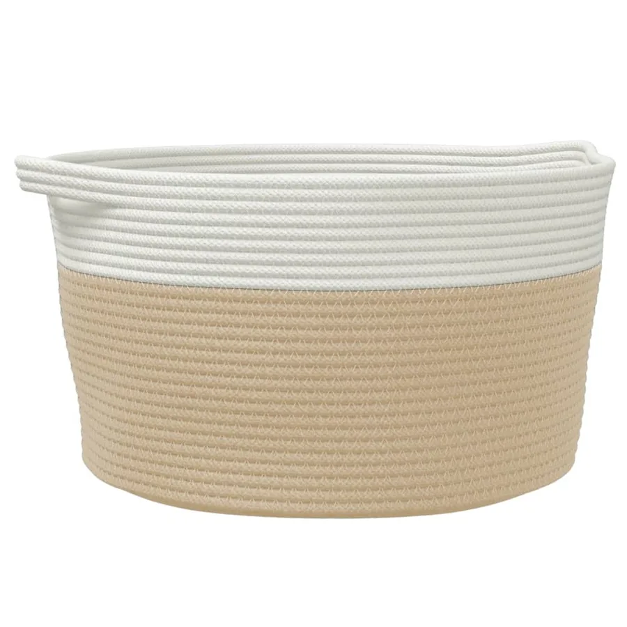 Panier de rangement beige et blanc Ø40x25 cm coton - 2