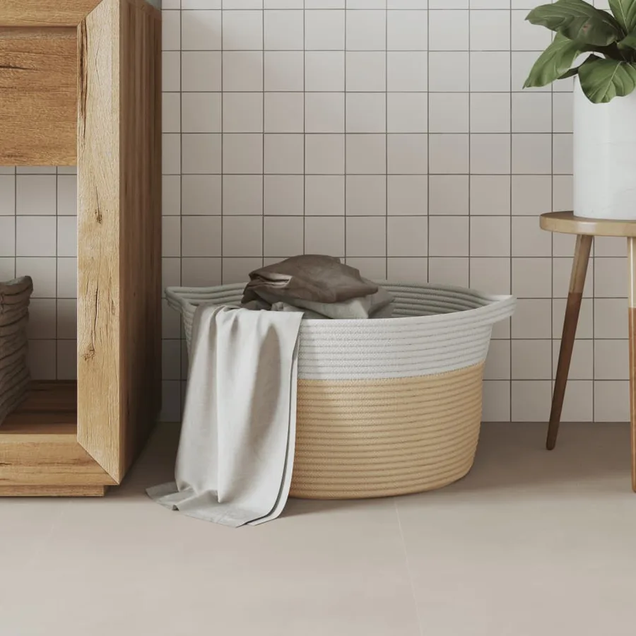 Panier de rangement beige et blanc Ø40x25 cm coton - 3