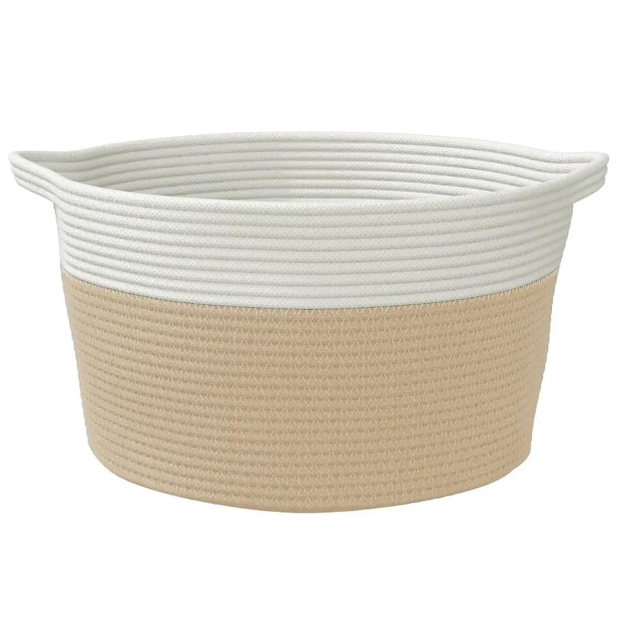 Panier de rangement beige et blanc Ø40x25 cm coton - 4
