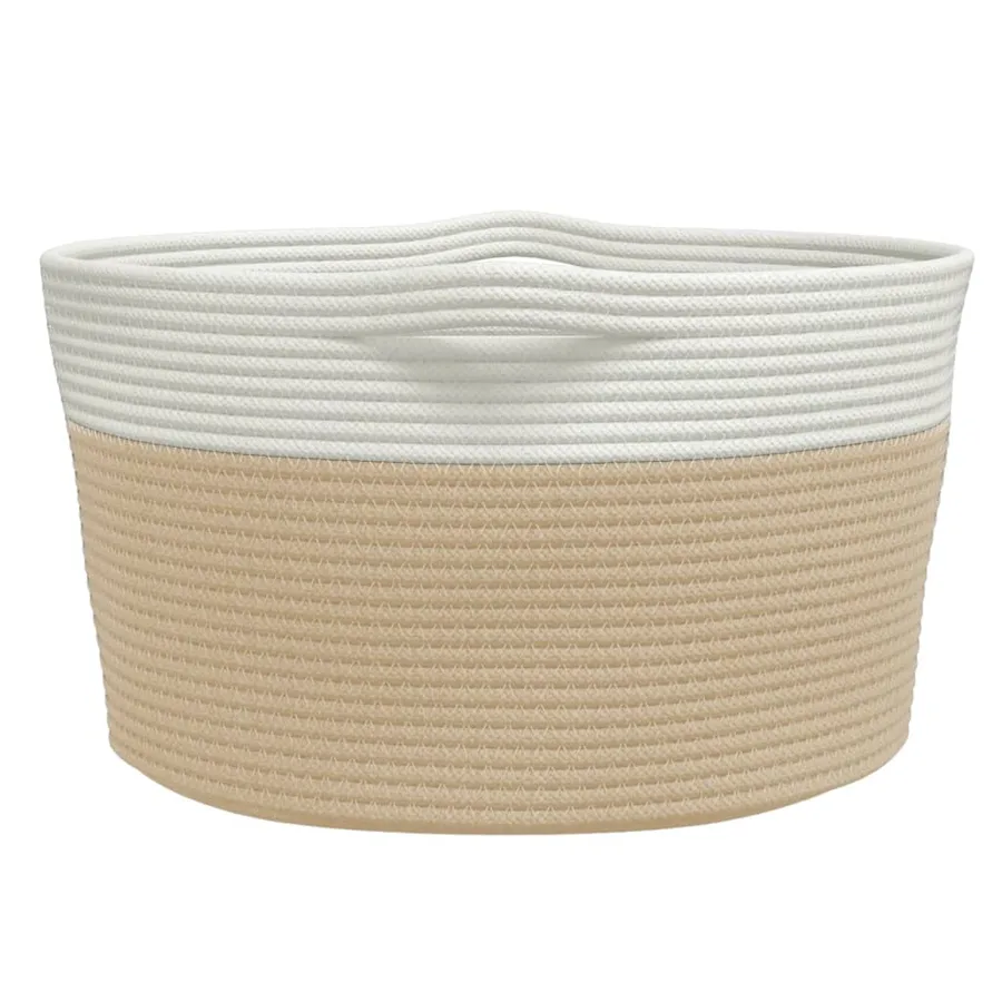 Panier de rangement beige et blanc Ø40x25 cm coton - 5