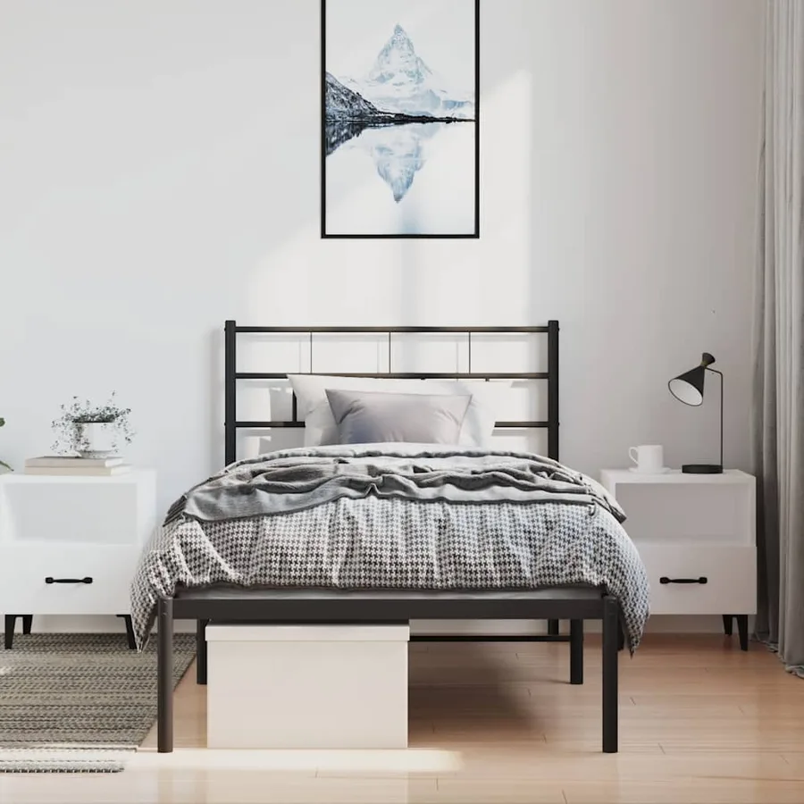 Cadre de lit métal sans matelas avec tête de lit noir 100x190cm - 4
