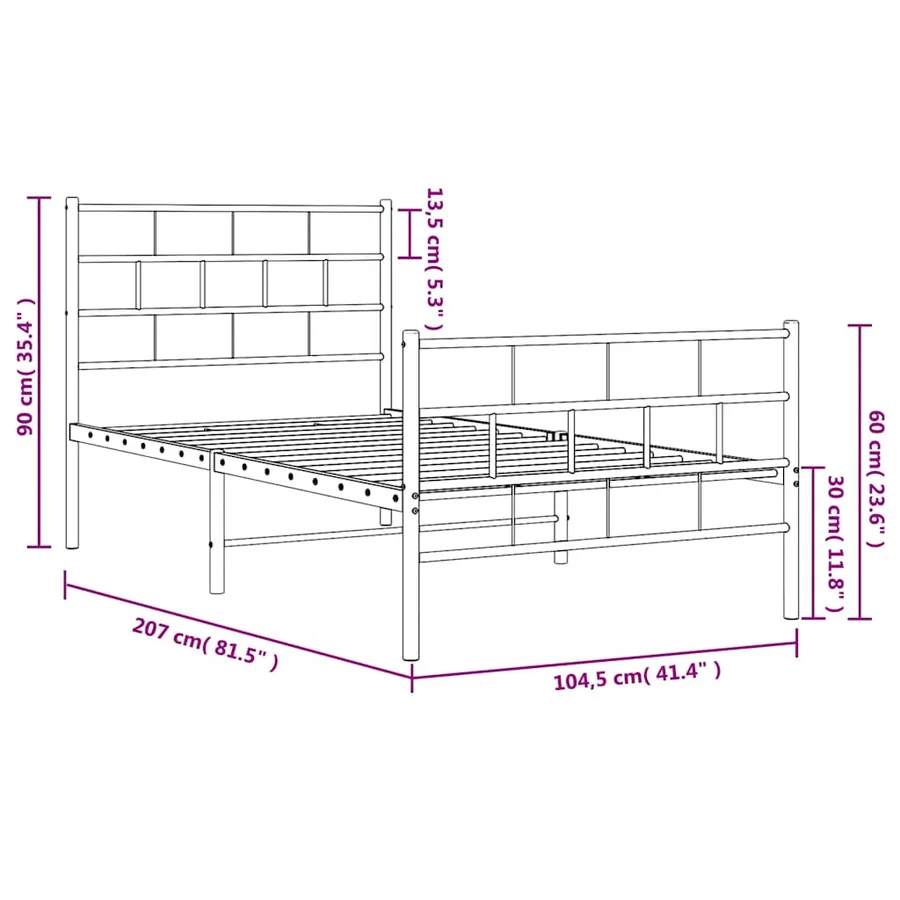 Cadre de lit métal sans matelas et pied de lit noir 100x200 cm - 10
