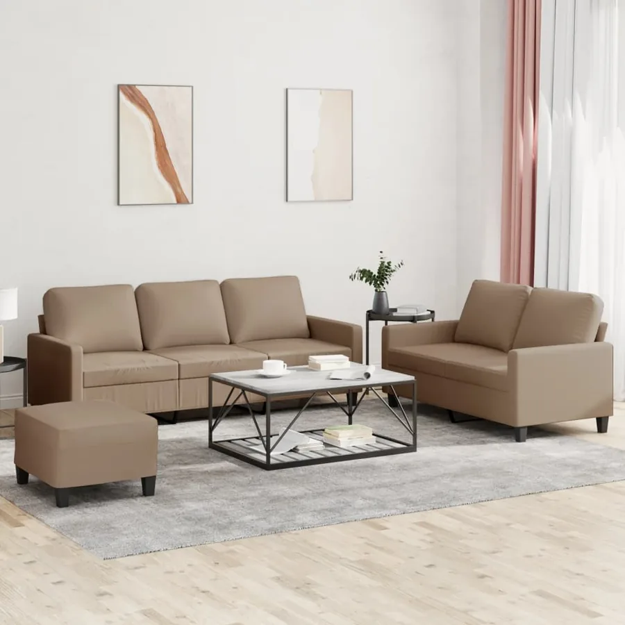 Ensemble de canapés 3 pcs avec coussins Cappuccino Similicuir
