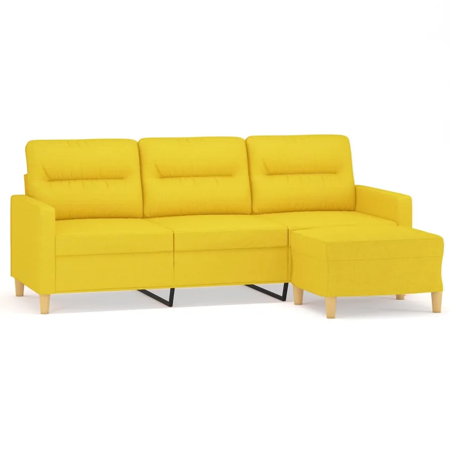 Canapé à 3 places avec repose-pieds Jaune clair 180 cm Tissu - 2