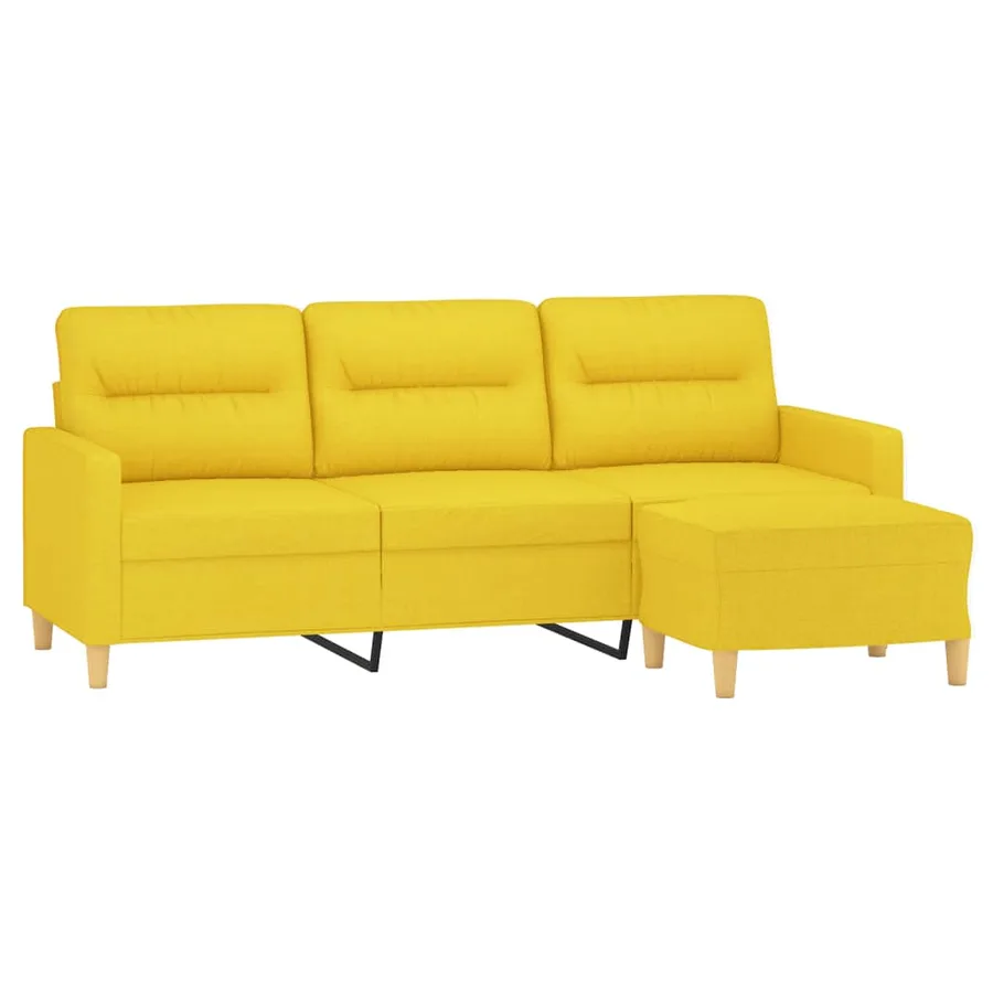 Canapé à 3 places avec repose-pieds Jaune clair 180 cm Tissu - 3
