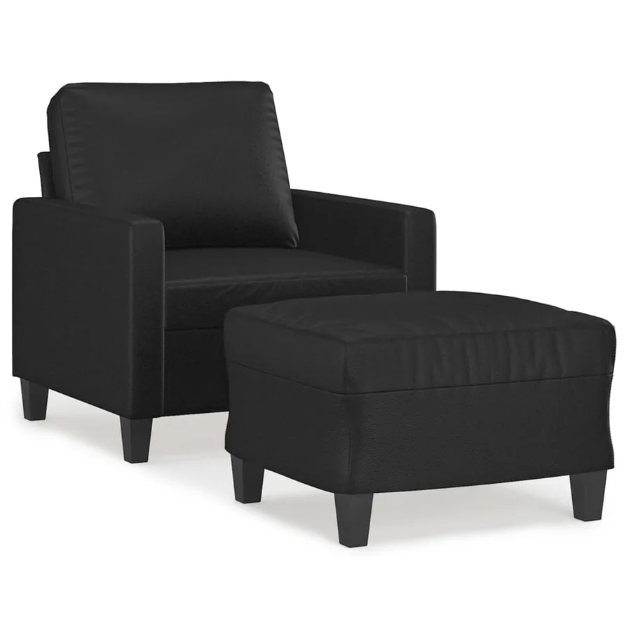 Fauteuil avec repose-pied Noir 60 cm Similicuir - 2