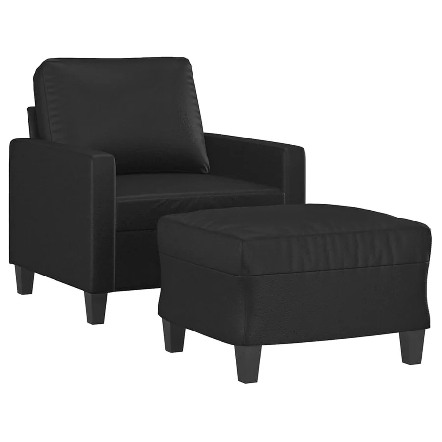 Fauteuil avec repose-pied Noir 60 cm Similicuir - 3