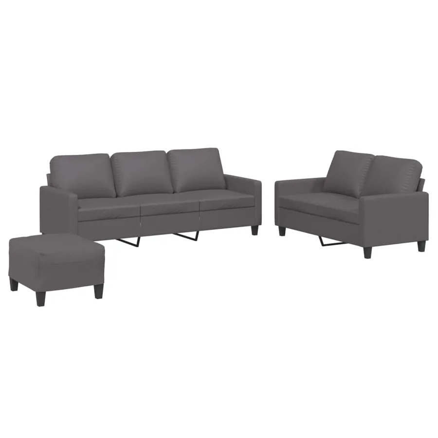 Ensemble de canapés 3 pcs avec coussins Gris Similicuir - 2