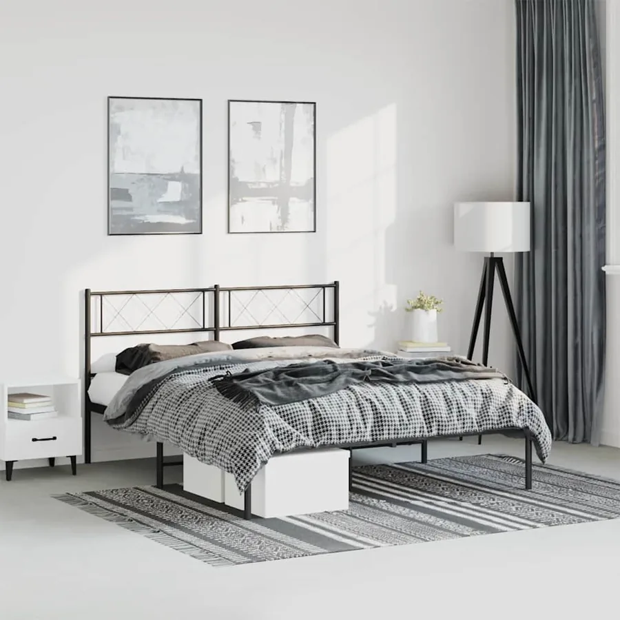 Cadre de lit métal sans matelas avec tête de lit noir 135x190cm