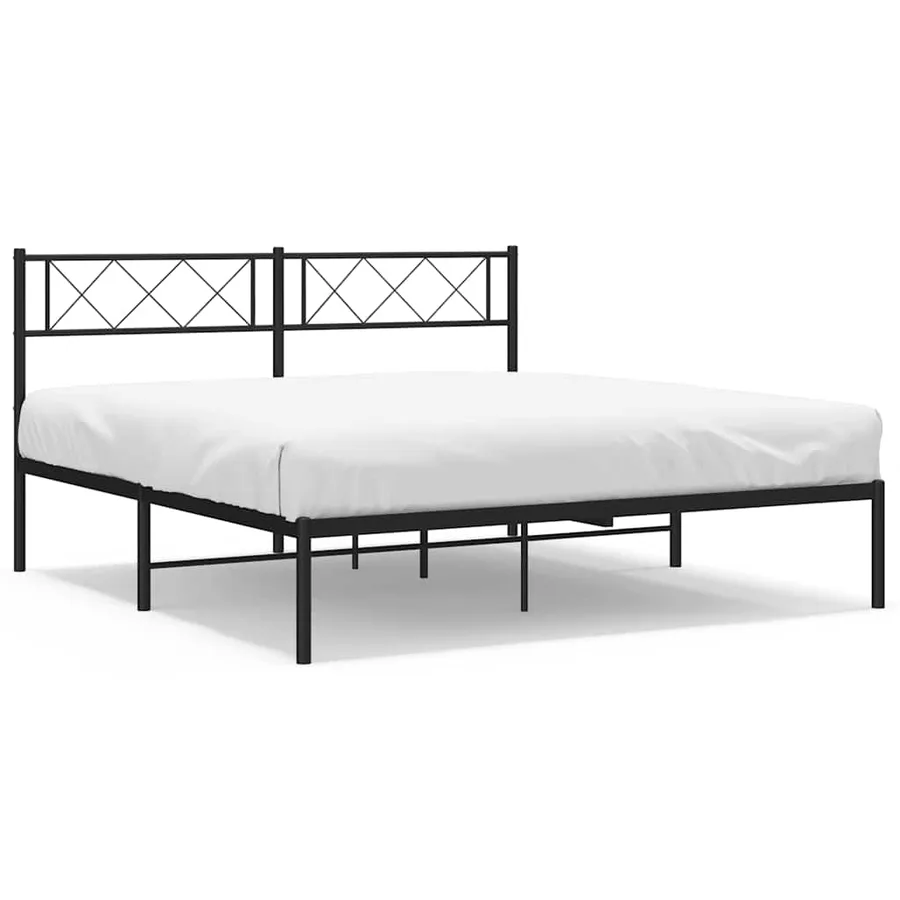 Cadre de lit métal sans matelas avec tête de lit noir 135x190cm - 2