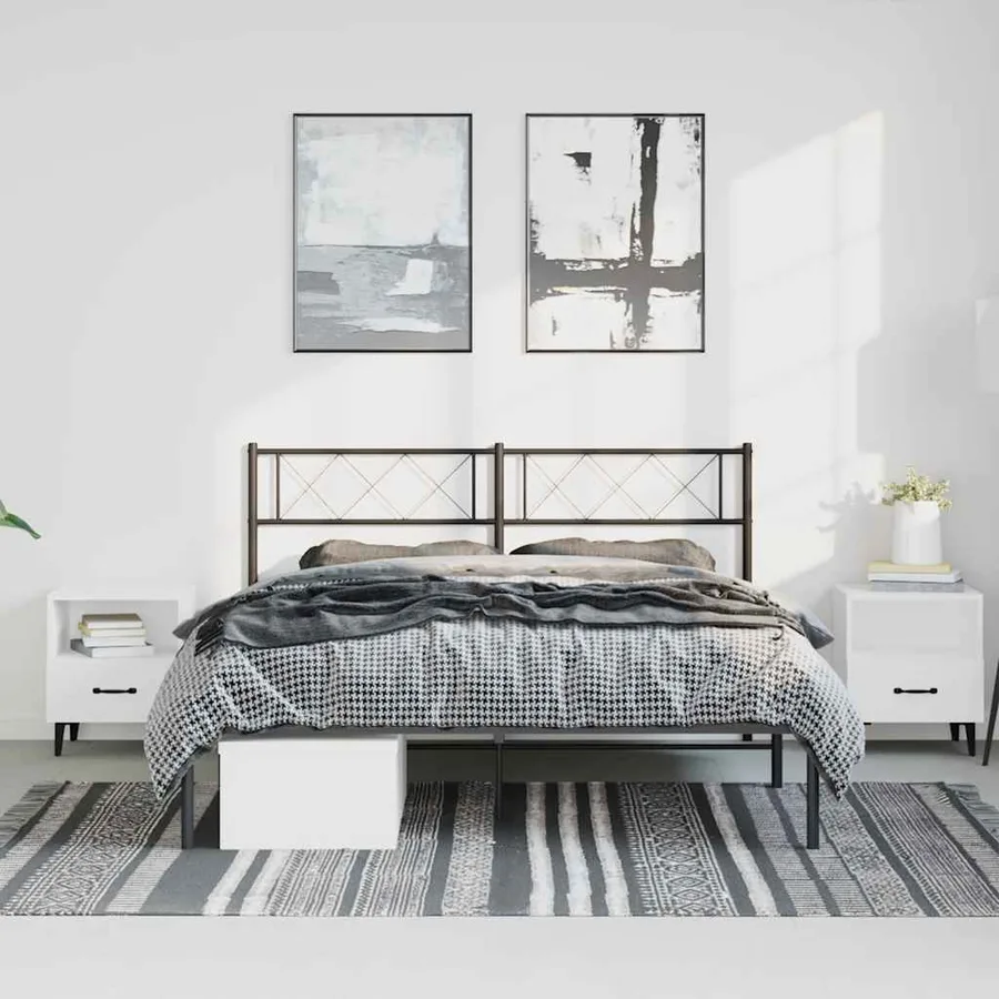 Cadre de lit métal sans matelas avec tête de lit noir 135x190cm - 3