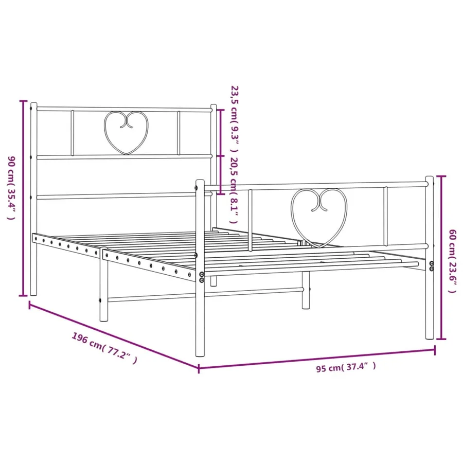 Cadre de lit métal sans matelas avec pied de lit blanc 90x190cm - 9