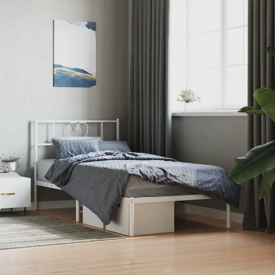 Cadre de lit métal sans matelas avec tête de lit blanc 80x200cm