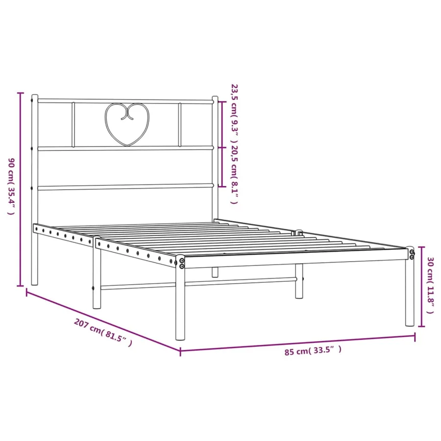 Cadre de lit métal sans matelas avec tête de lit blanc 80x200cm - 9