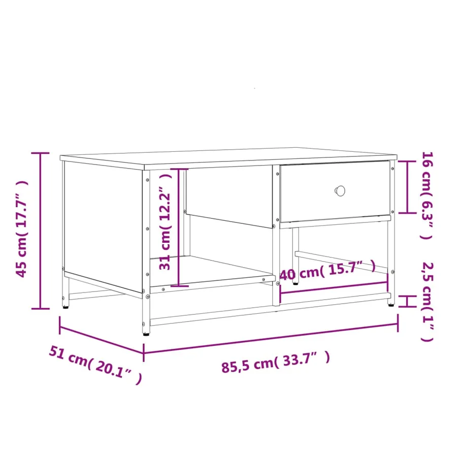 Table basse noir 85,5x51x45 cm bois d'ingénierie - 11