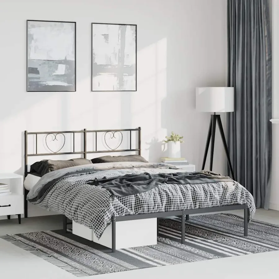 Cadre de lit métal sans matelas avec tête de lit noir 150x200cm