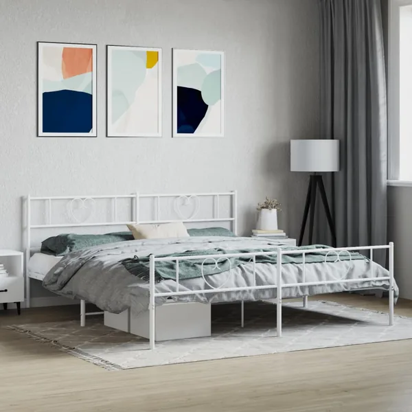 Cadre de lit métal sans matelas et pied de lit blanc 180x200 cm