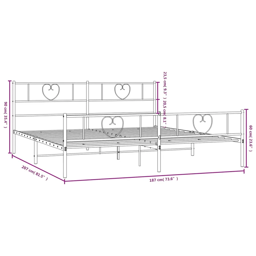 Cadre de lit métal sans matelas et pied de lit blanc 180x200 cm - 9