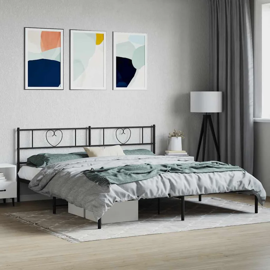 Cadre de lit métal sans matelas et tête de lit noir 180x200 cm