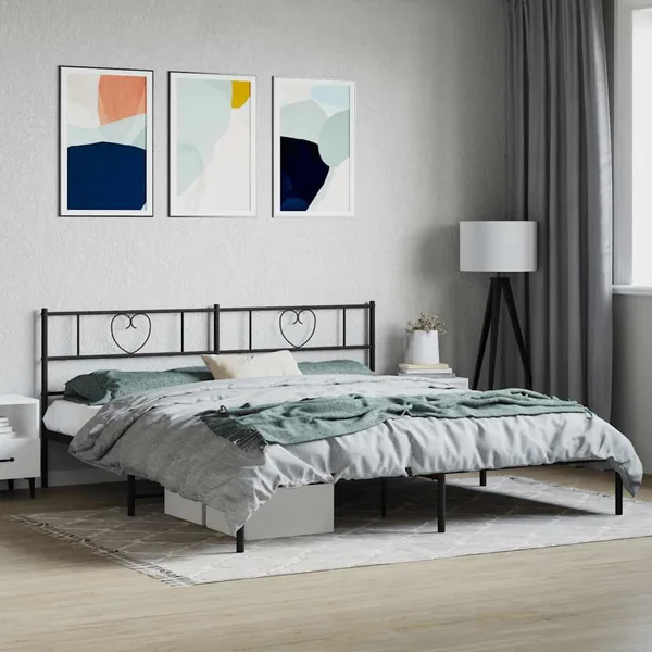 Cadre de lit métal sans matelas et tête de lit noir 180x200 cm